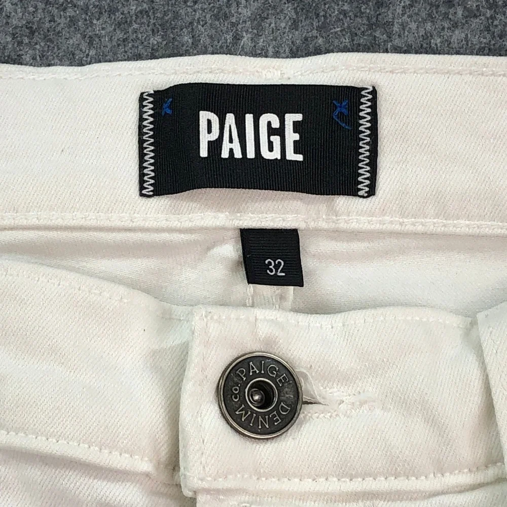 PAIGE FEDERAL Mens Jeans 32x33 Slim Straight Leg Off-White Stretch Mid Rise